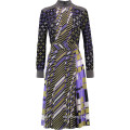 Belted Pleated Silk Printed Dress